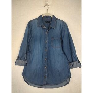 Max Jeans Denim Tunic Shirt Long Sleeve Button Down Casual Top Small